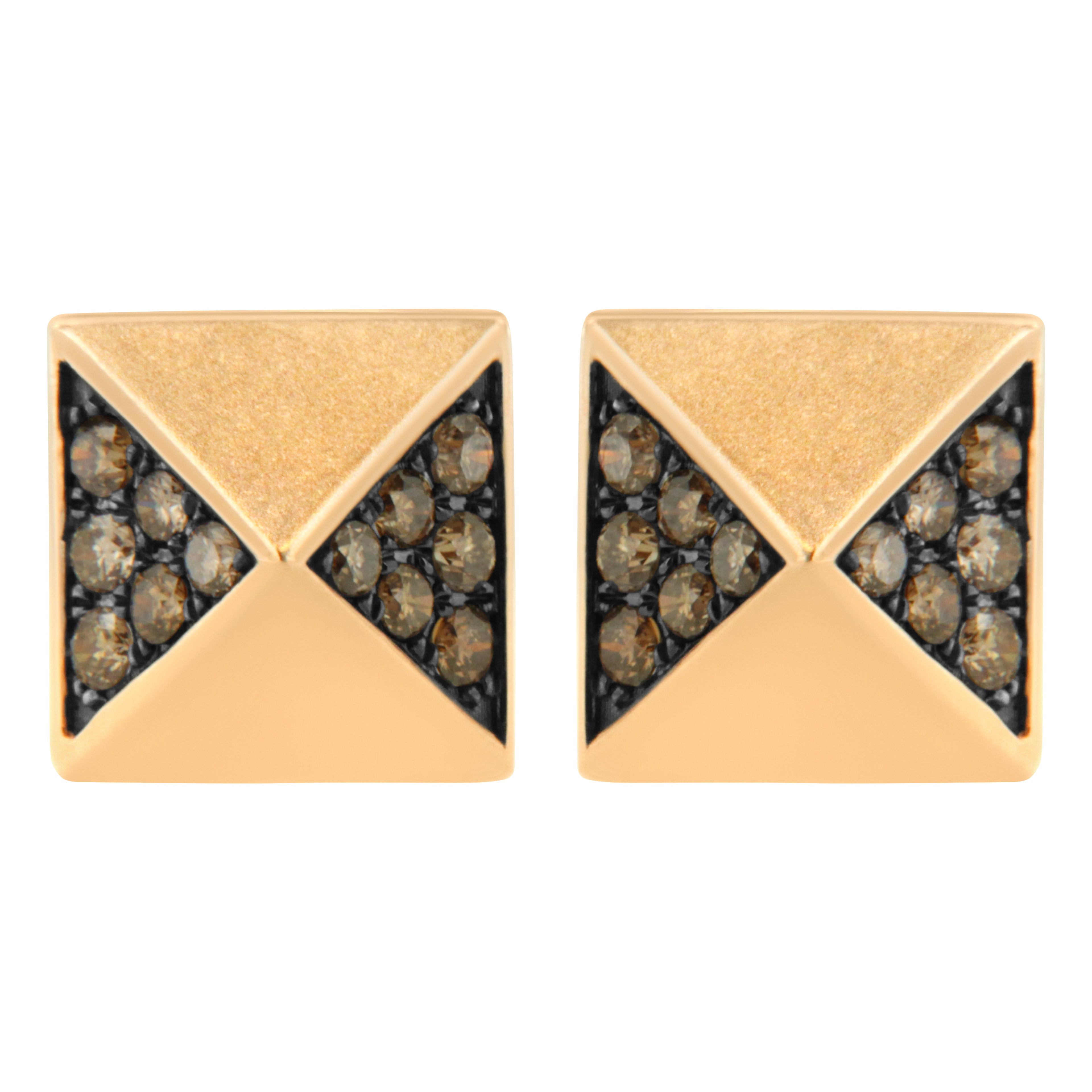 14K Rose Gold 1/4 Cttw Brown Diamond Pyramid Stud Earring (Brown Color, SI1-SI2 Clarity) by Bids.com
