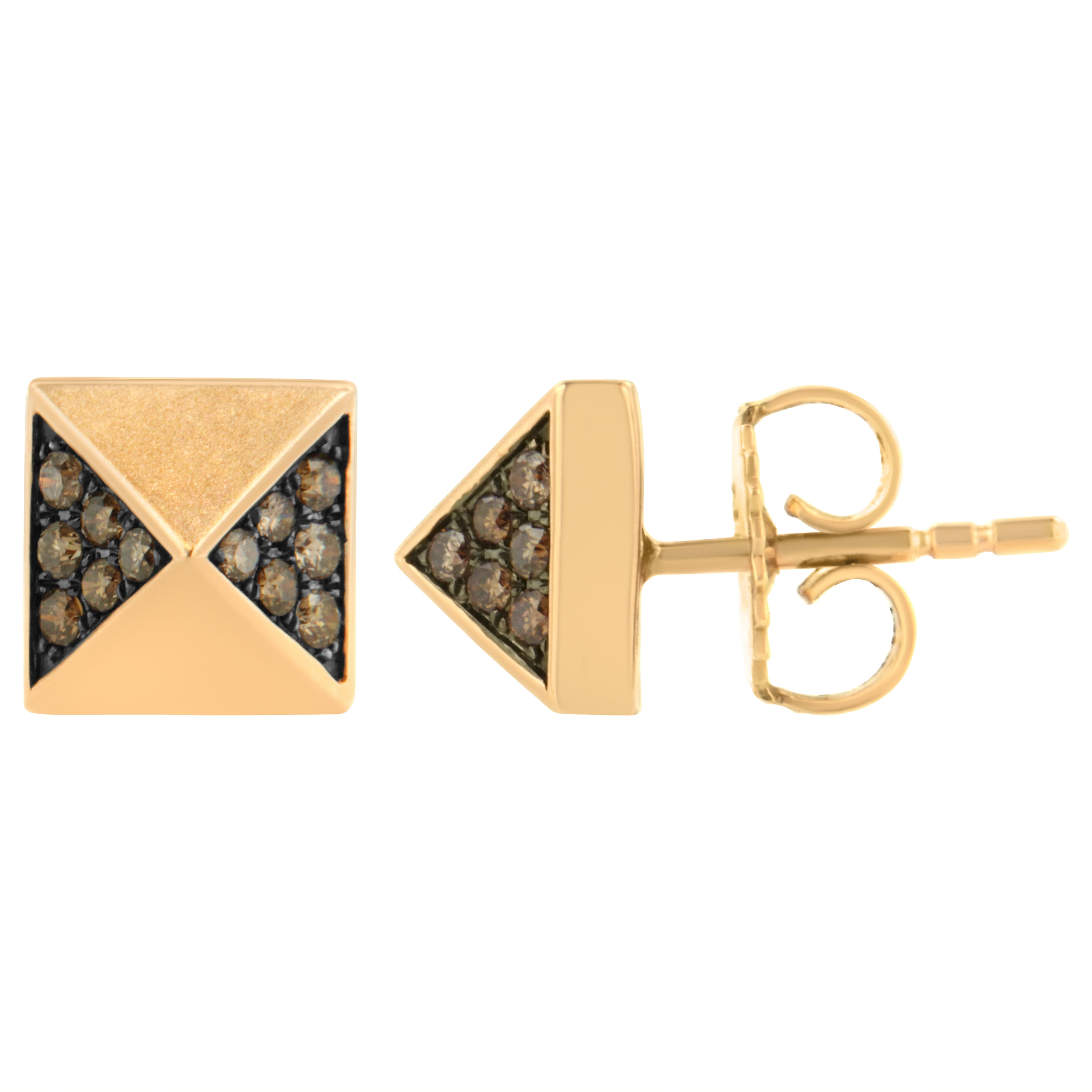 14K Rose Gold 1/4 Cttw Brown Diamond Pyramid Stud Earring (Brown Color, SI1-SI2 Clarity) by Bids.com