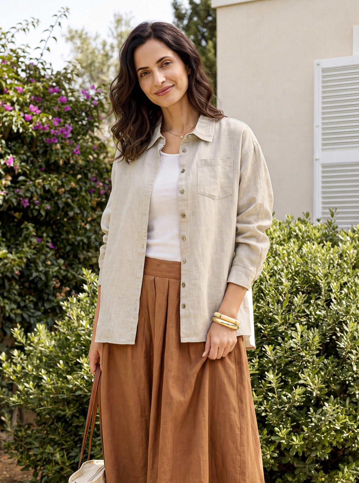 100% Linen Concealed Placket Patch Pocket Shirt FELICITY by LINTICO