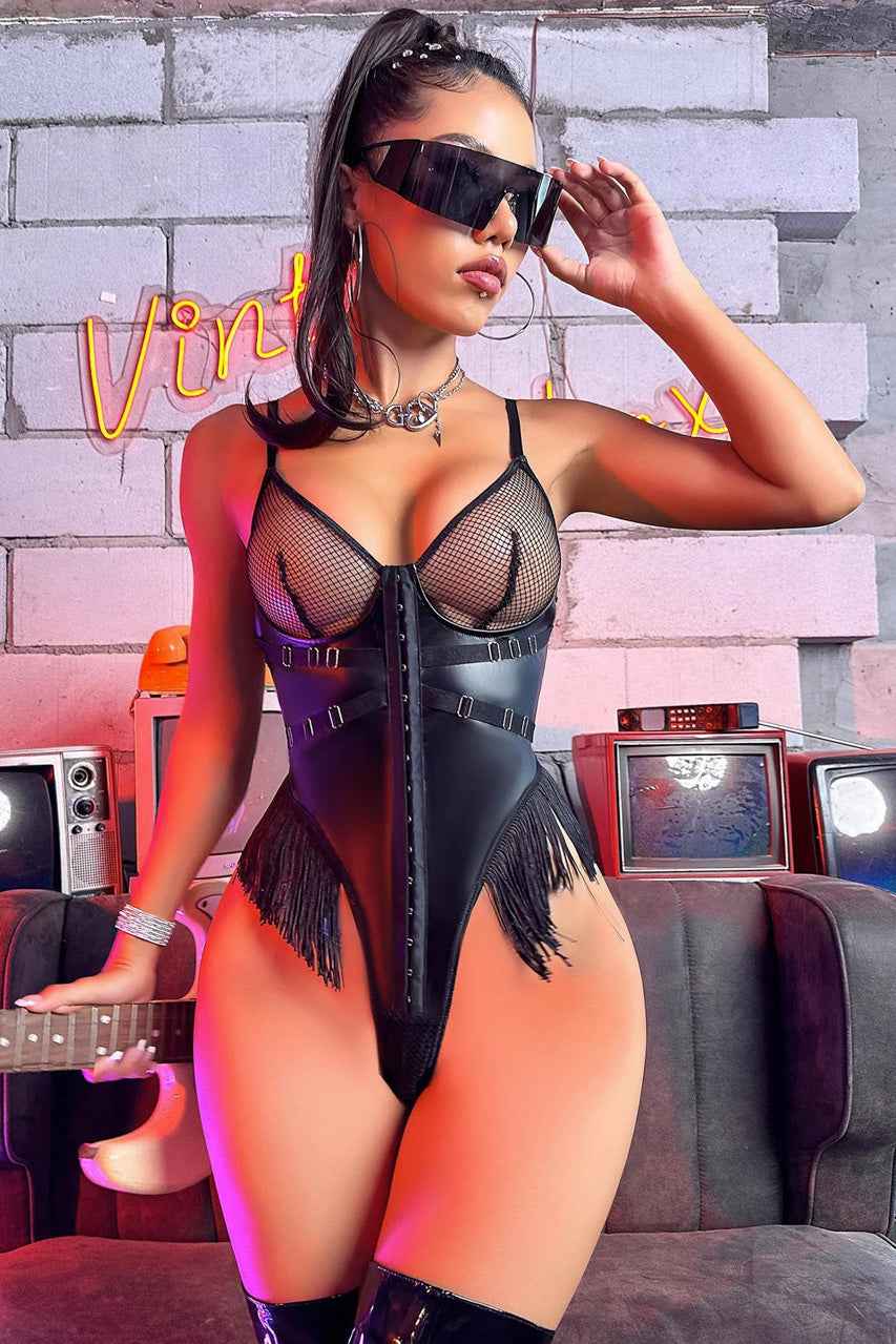 Feisty Faux Leather Teddy