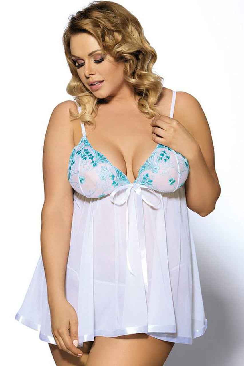 Plus Size Mesh and Floral Babydoll