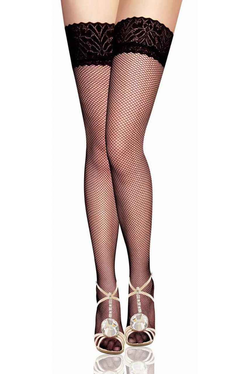 Fishnet Thigh Highs with Thick Lace Band