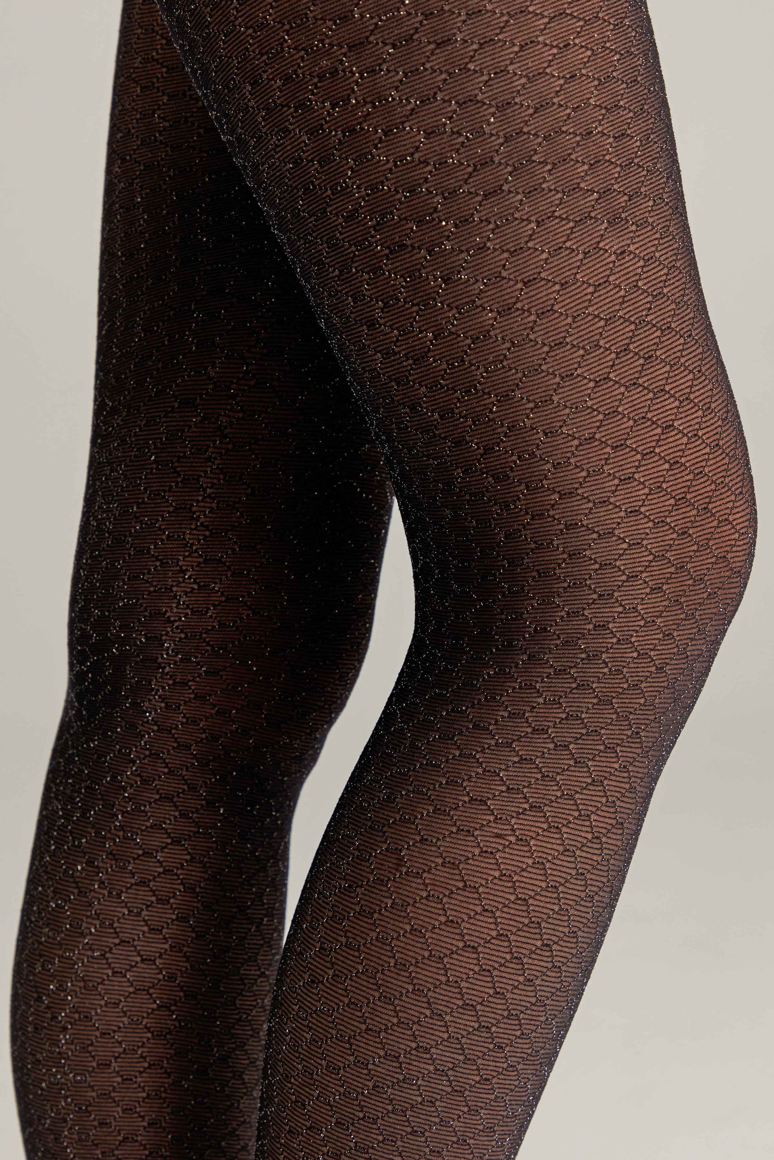 Fantasy Tights Conte Silver - Shining Openwork Honeycomb Pattern