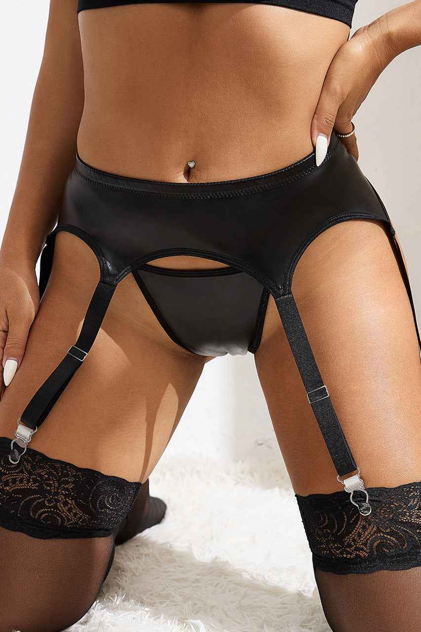 Black Patent Leather Garter and Panty