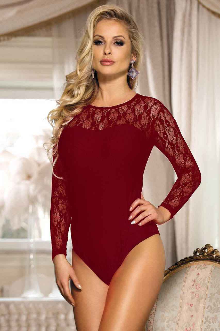 Stretch Long Sleeve Lace Bodysuit
