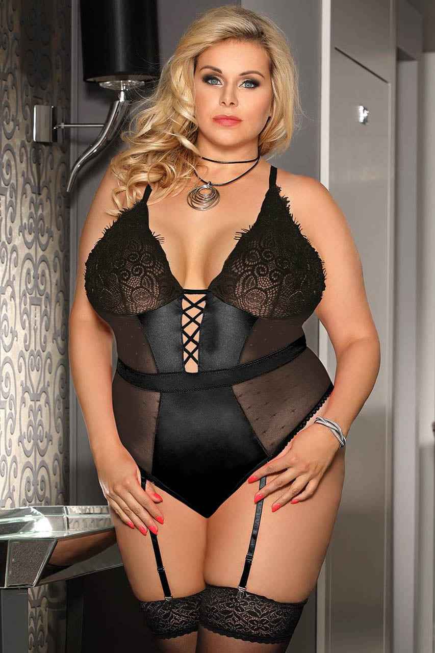 Plus Size Deluxe Satin and Lace Teddy