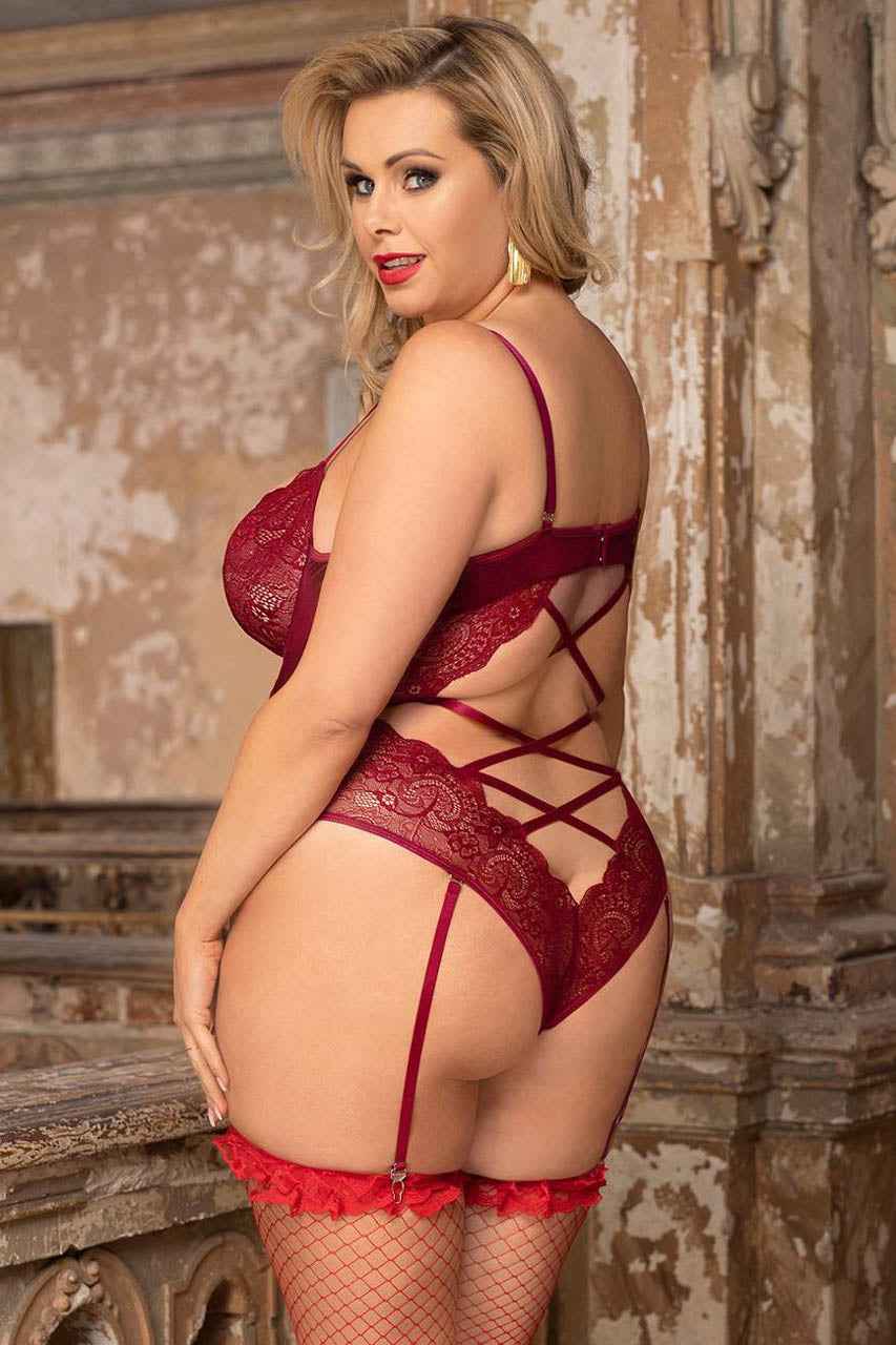 Plus Size Velvet and Lace Underwire Teddy