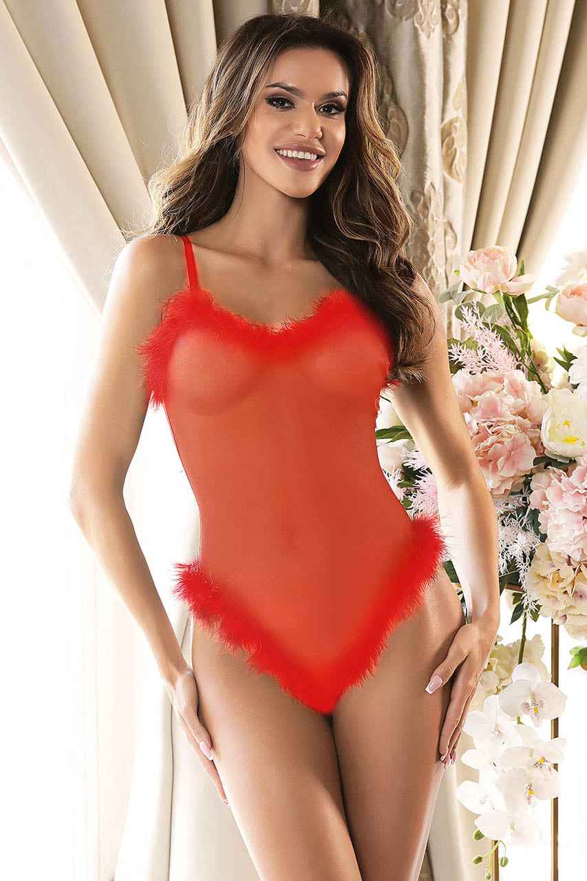 Plus Size Mesh Marabou Trim Teddy