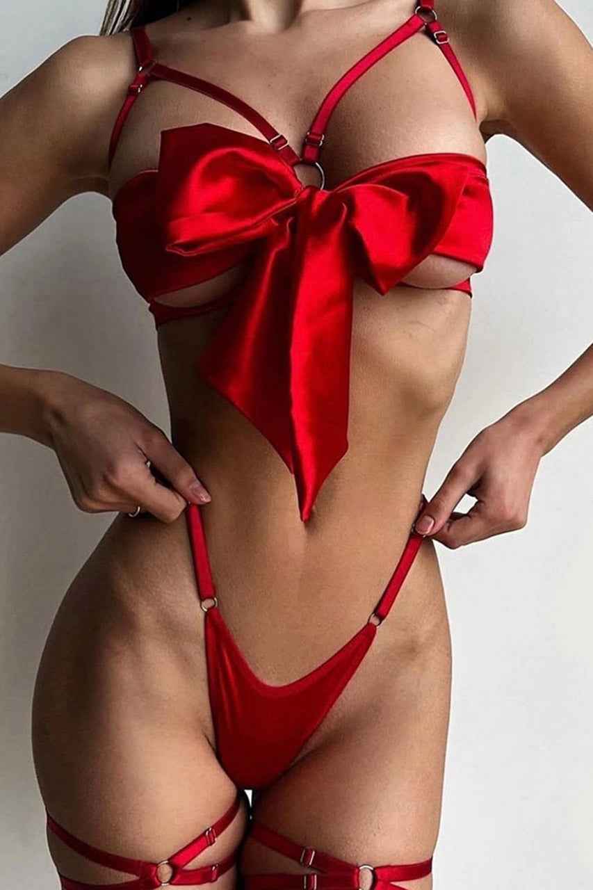 Plus Size Satin Bow Bust Bra Set