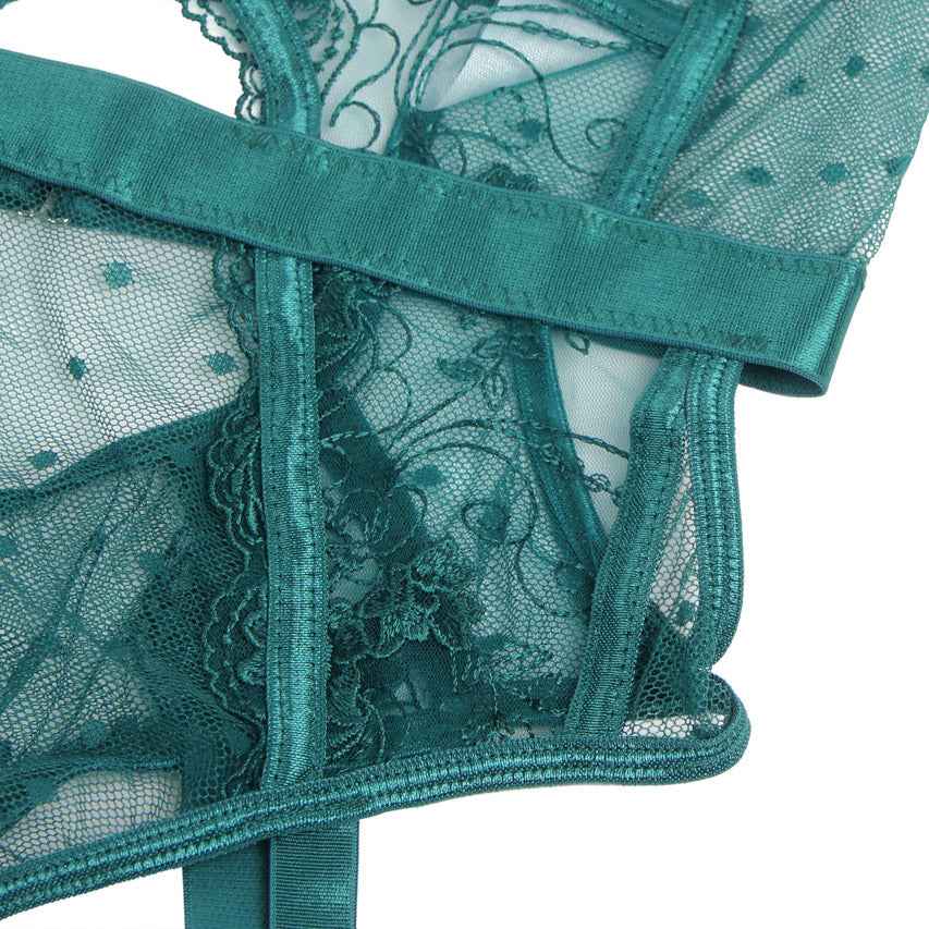 Embroidered Lace Hollow Cut Teddy Lingerie