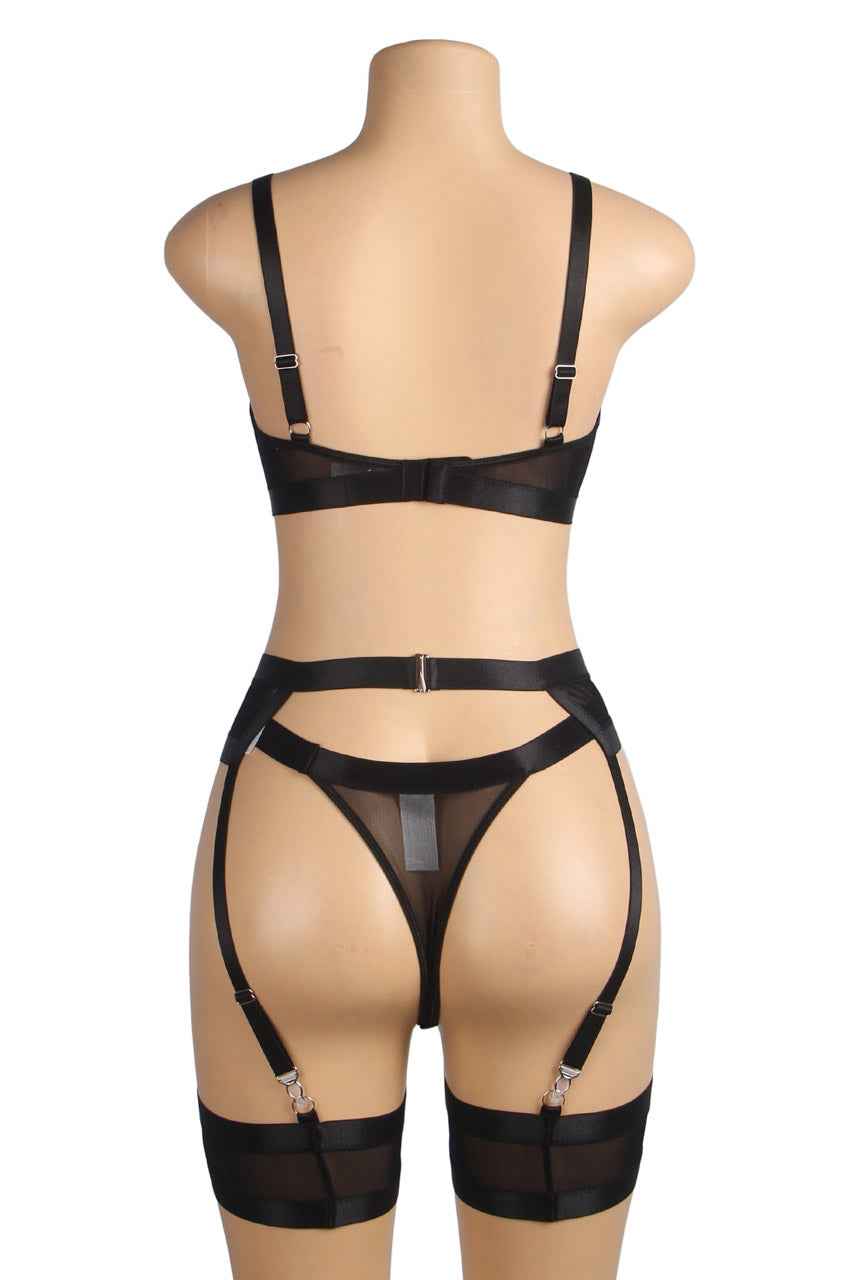 Bondage Bra and Garterbelt Set