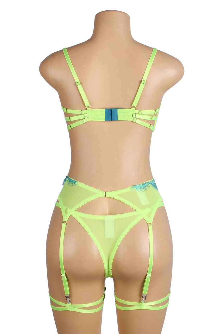 Neon Lace Bra and Garter Set