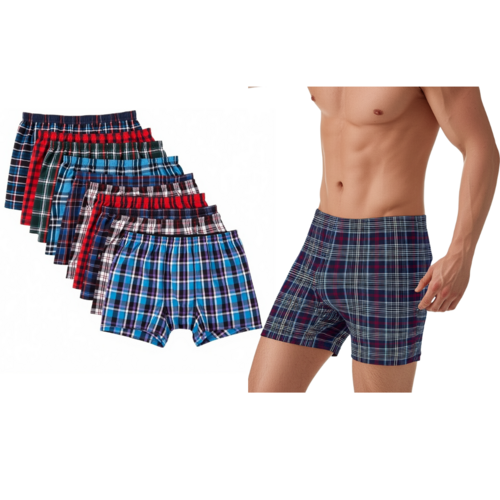 Men's 6 Pack Assorted Plaid Boxers - Cotton Blend Underwear (Sizes S-4XL)