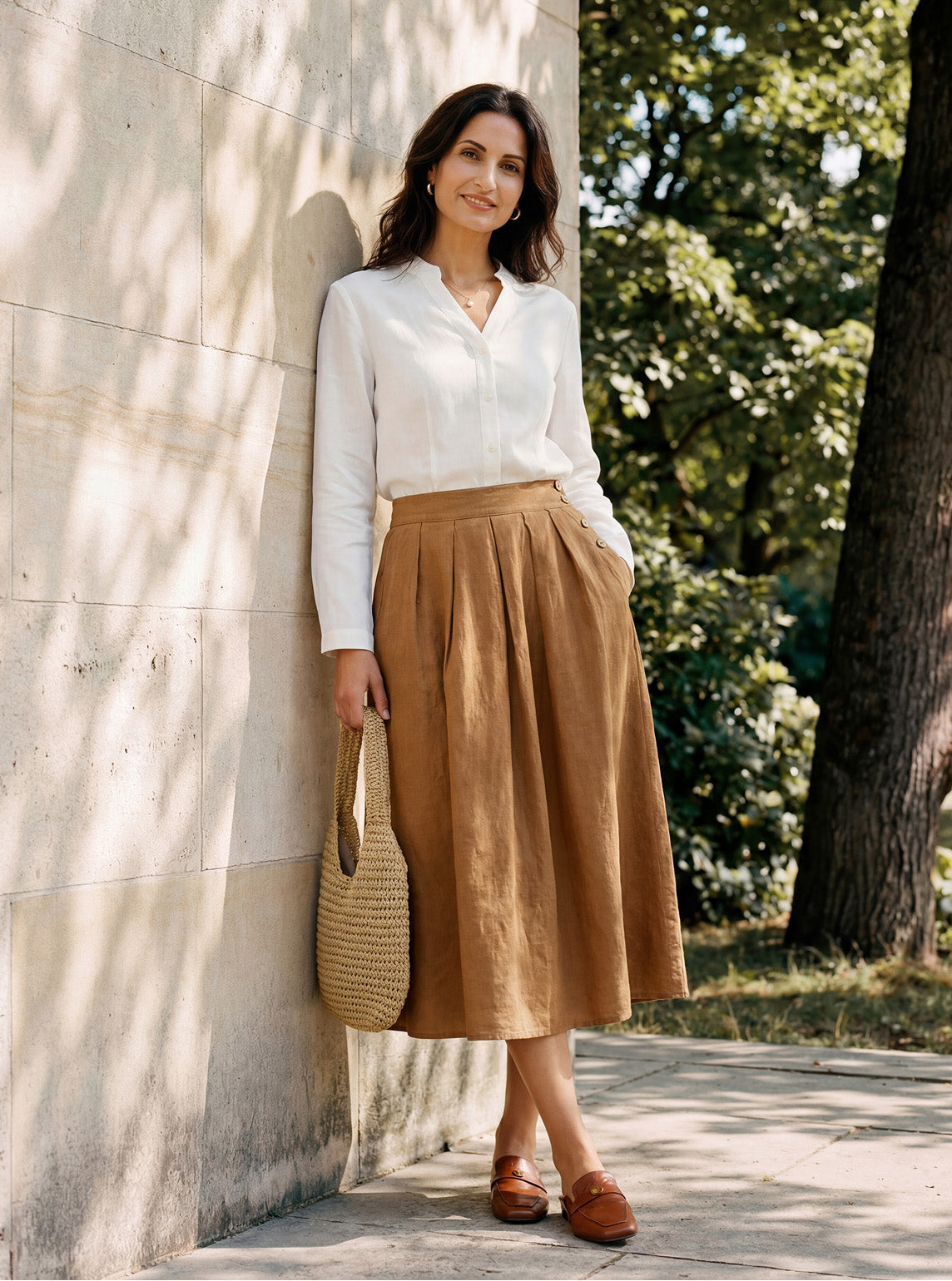 100% Linen Pleated Side Button Skirt LILITH by LINTICO