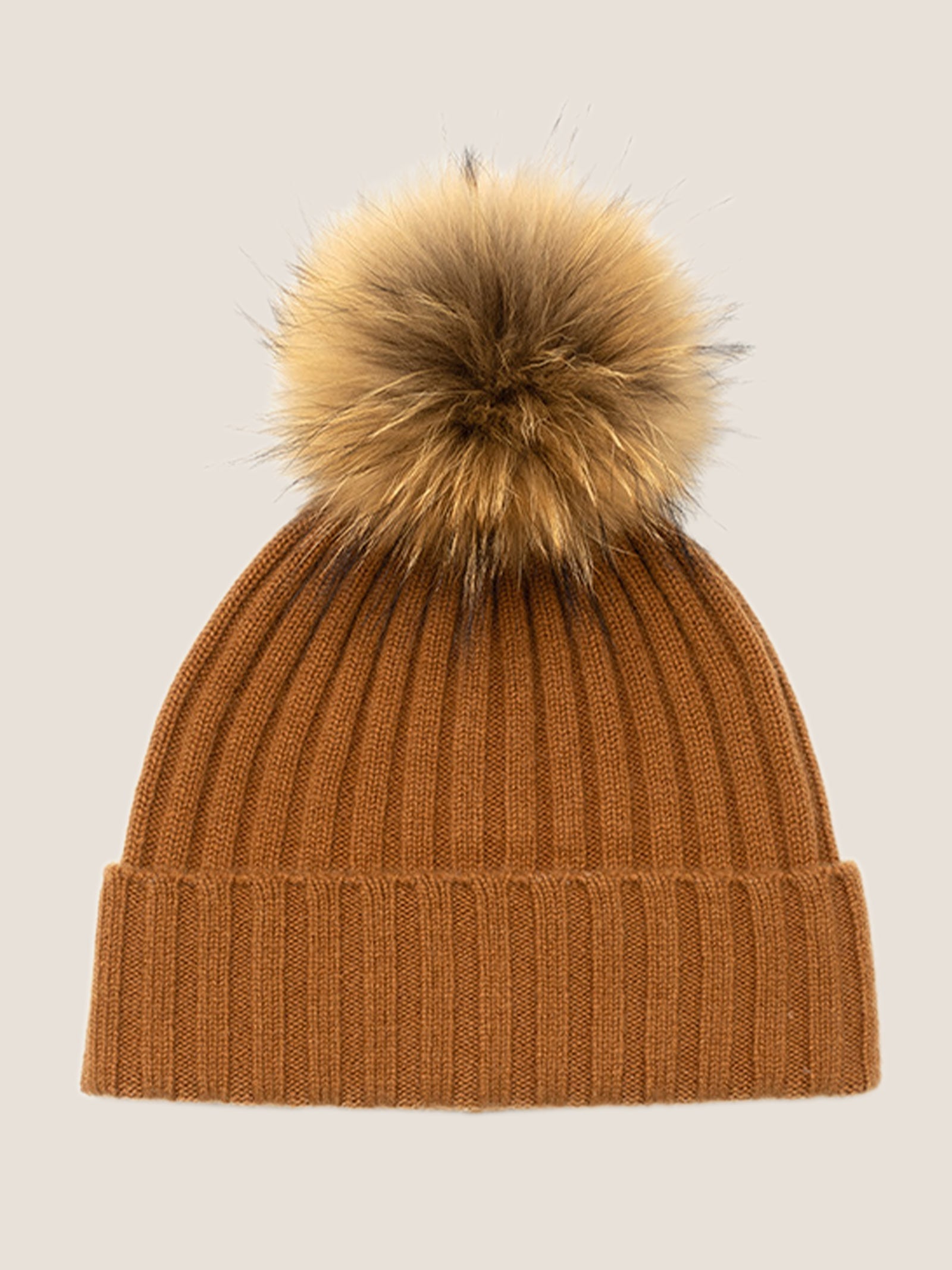 100% Cashmere Rib-Knit Slouchy Beanie With Pom-Pom DestGlow