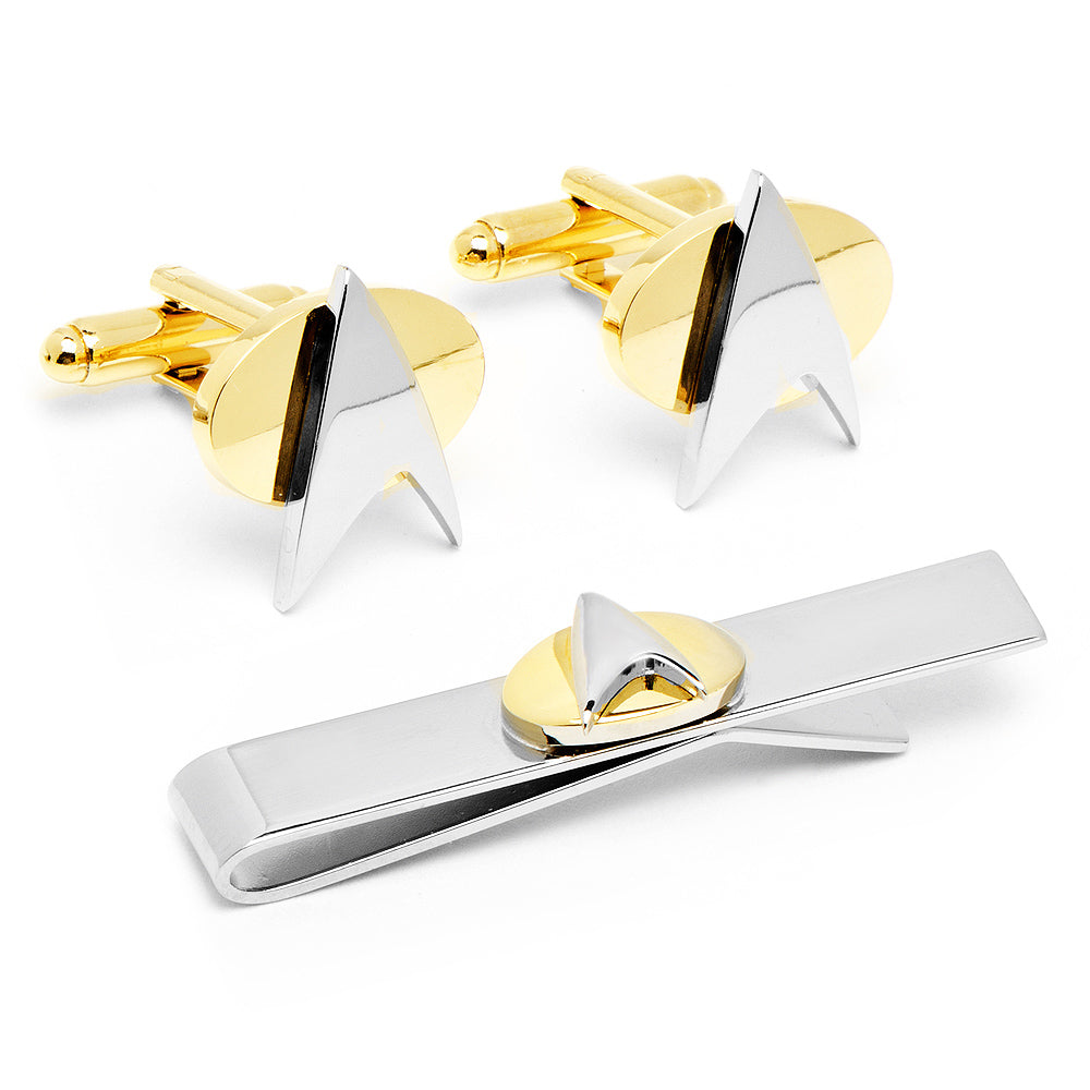Star Trek Two Tone Delta Shield Cufflinks Tie Bar Gift Set