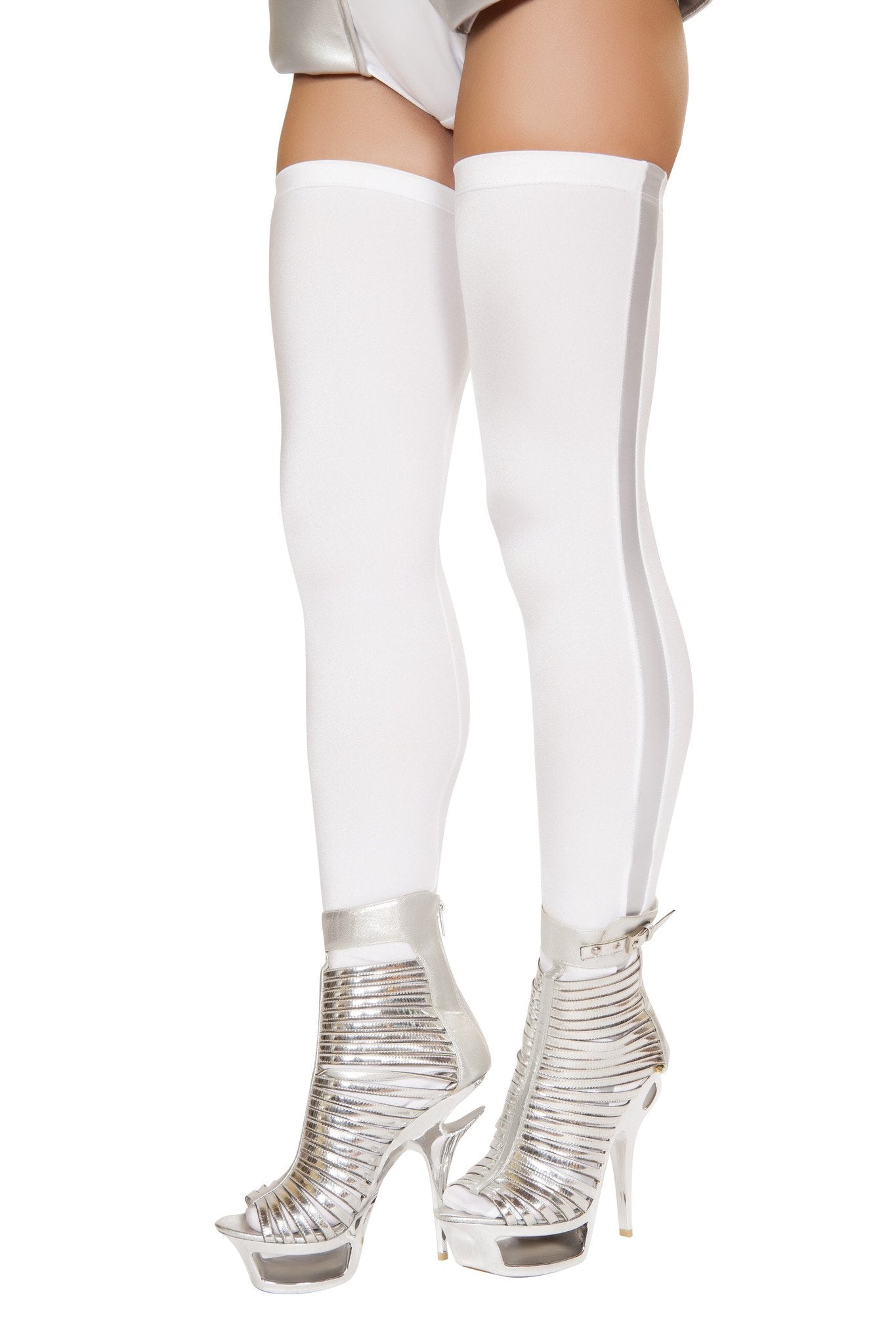 Pair of White Leggings with Silver Metallic Top - DestGlow