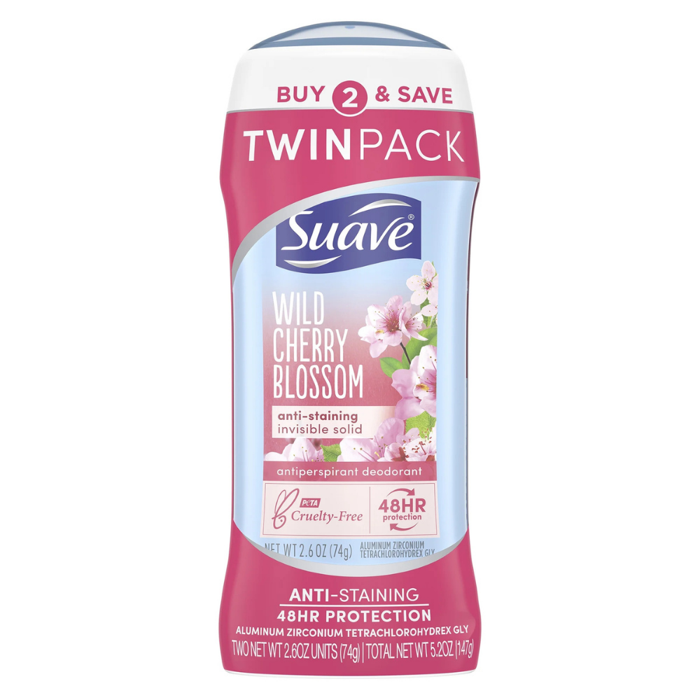 Suave Wild Cherry Blossom Invisible Solid Antiperspirant Deodorant Twin Pack (5.2 oz) DestGlow