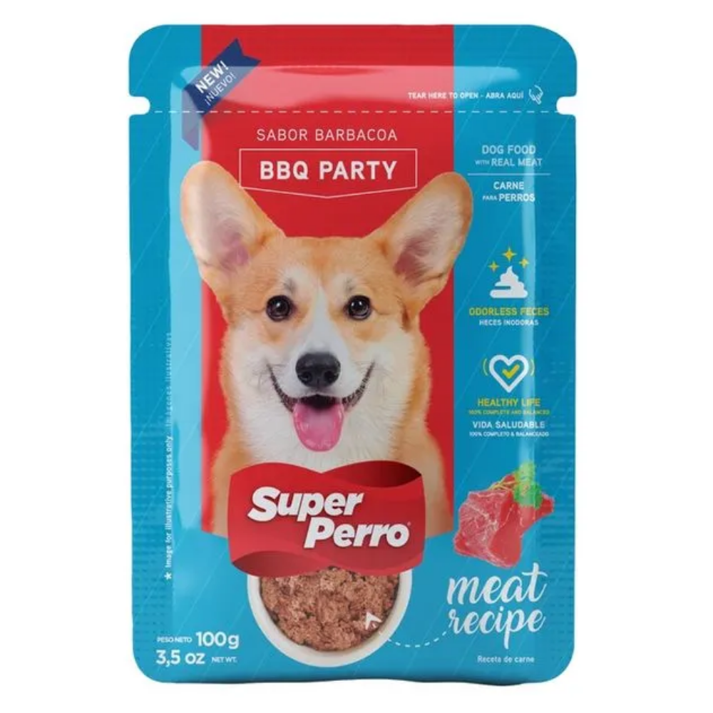 Super Perro BBQ Party Wet Dog Food Pouch (3.52 oz) DestGlow