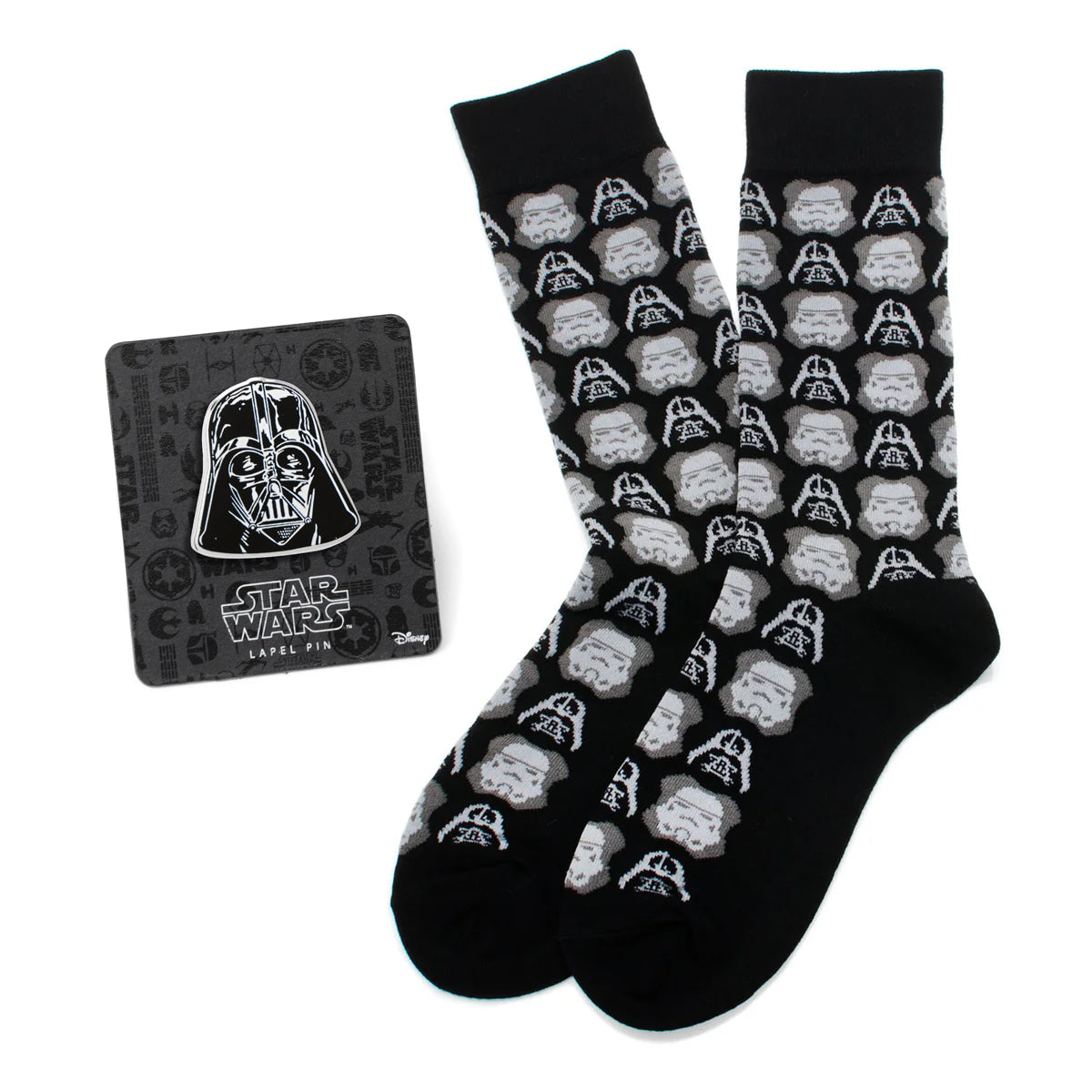 Star Wars Darth Vader and Stormtrooper Black Dress Socks and Darth Vader Lapel Pin Gift Set by Cufflinks.com