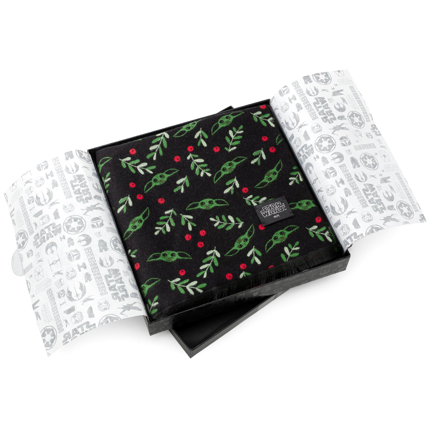 Star Wars Grogu Holiday Black and Green Scarf by Cufflinks.com