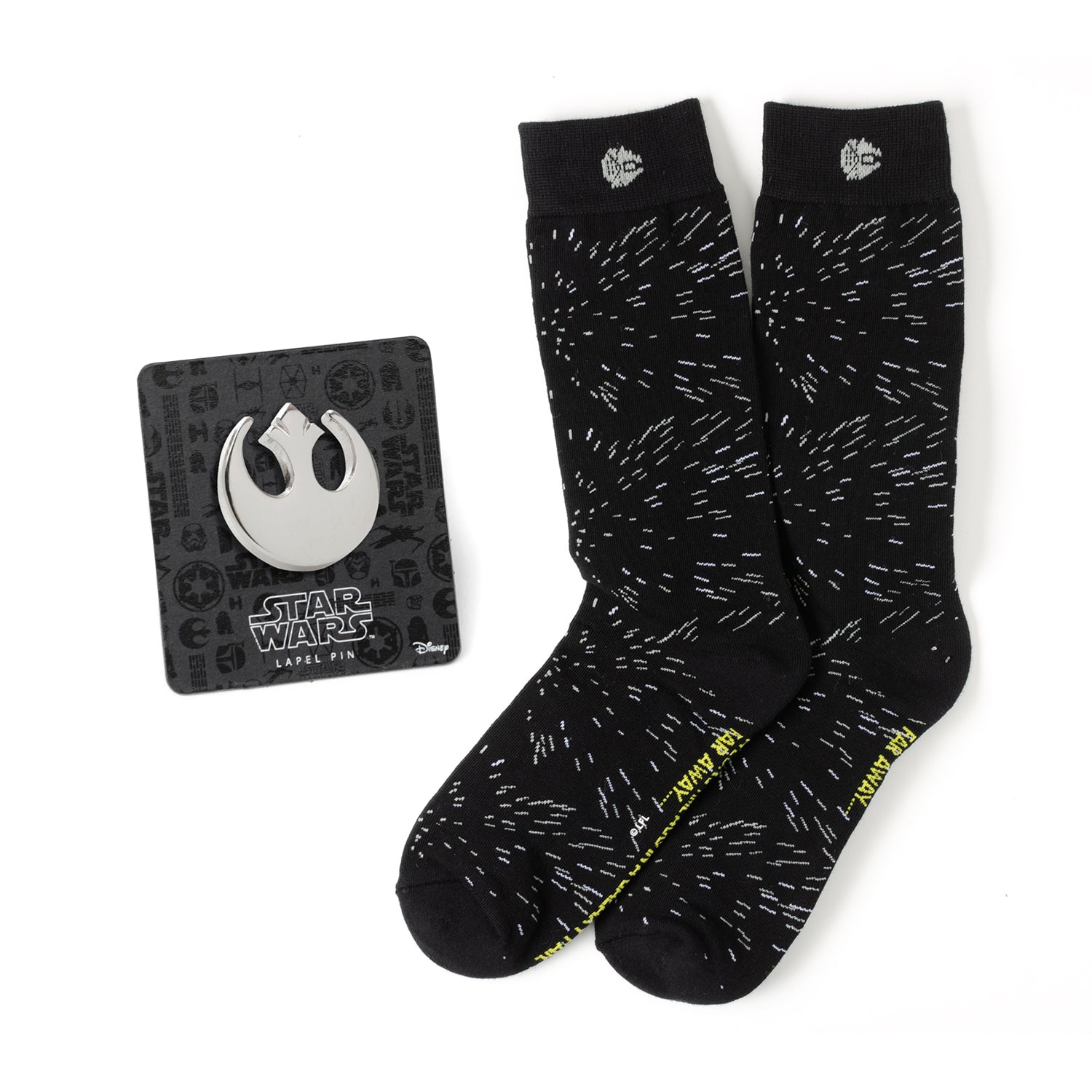 Star Wars Hyperspace Black Dress Socks and Rebel Crest Lapel Pin Gift Set