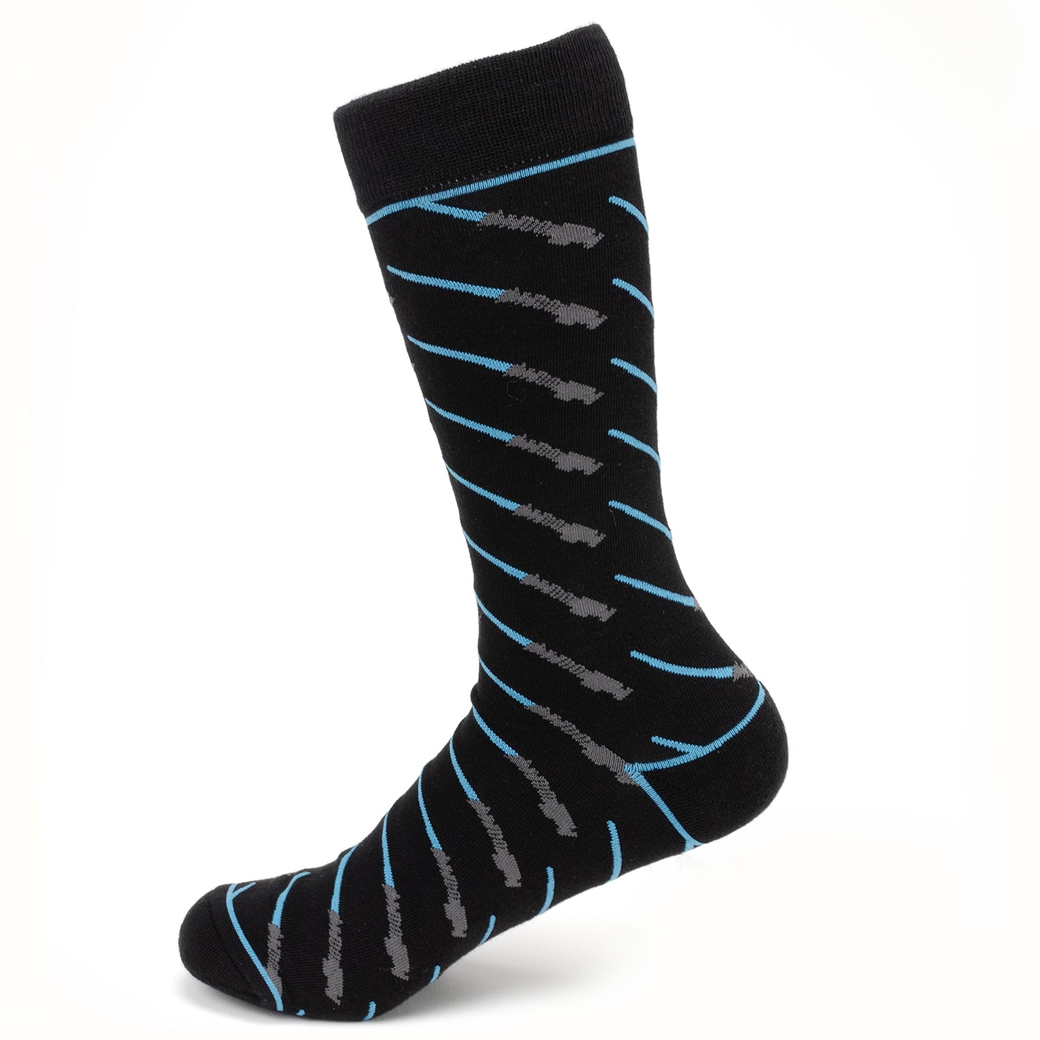 Star Wars Obi-Wan Kenobi Blue LIGHTSABER Pattern Black Dress Socks with Jedi Crest Lapel Pin Gift Set DestGlow