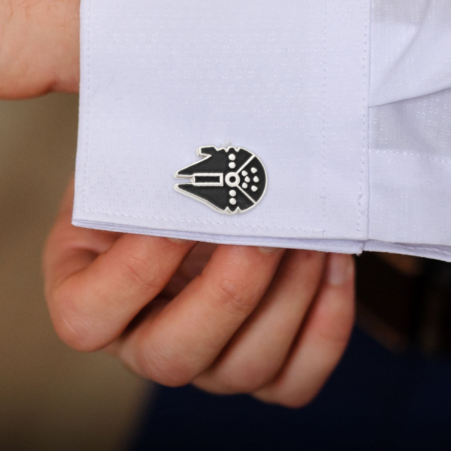 Star Wars Millennium Falcon Silver Inlaid Cufflinks by Cufflinks.com