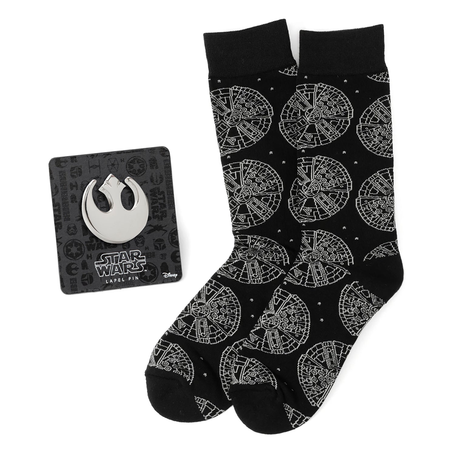 Star Wars Millennium Falcon Black Dress Socks and Lapel Pin Gift Set by Cufflinks.com