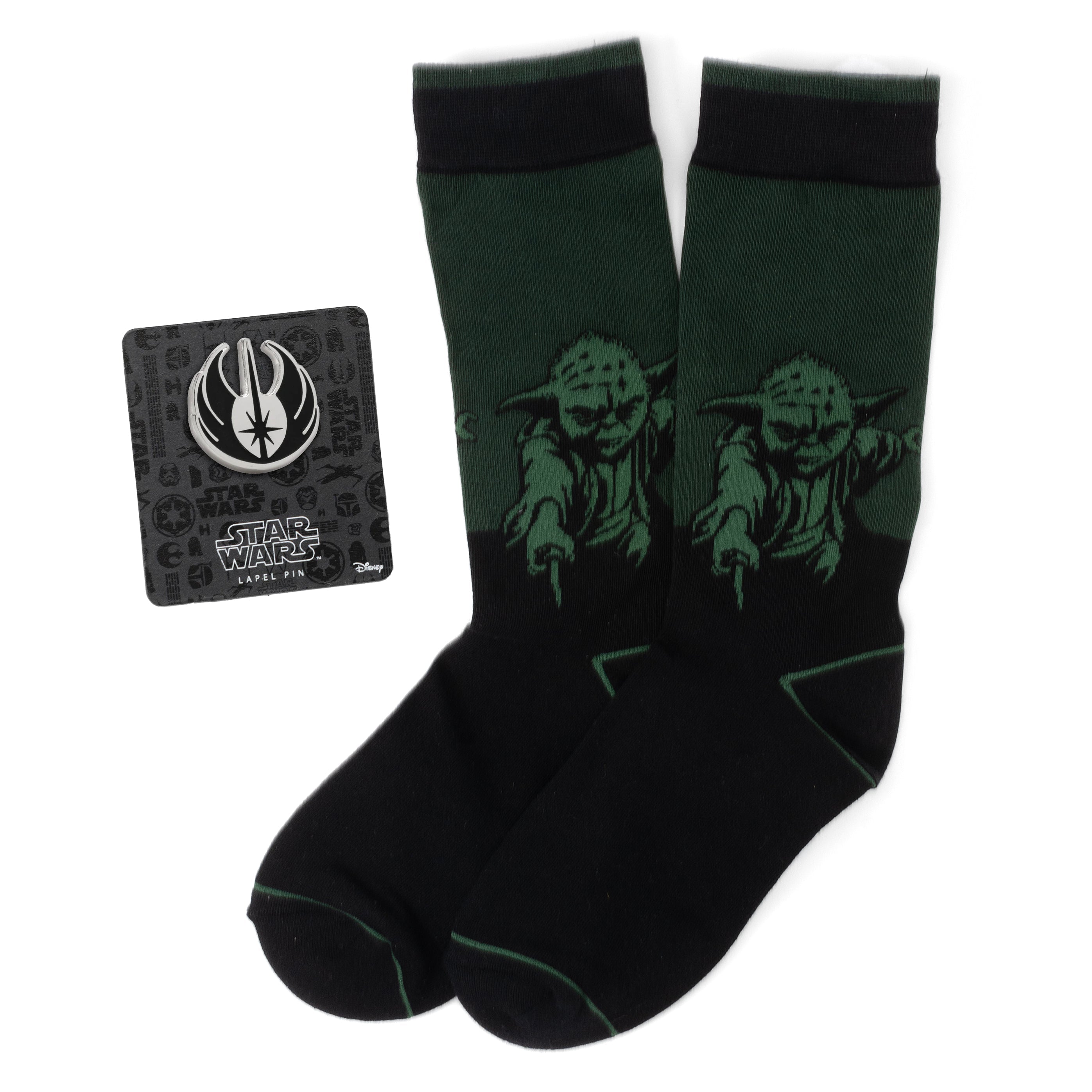 Star Wars Yoda Green Dress Socks and Jedi Order Crest Lapel Pin Gift Set DestGlow