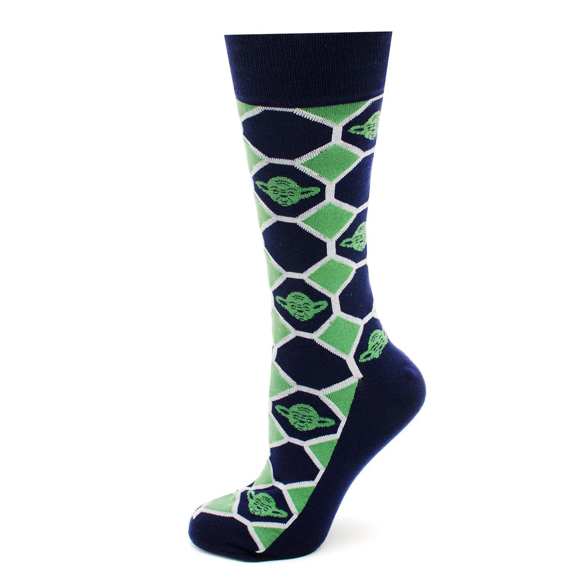 Star Wars Yoda Green and Navy Checkered Dress Socks and Jedi Crest Lapel Pin Gift Set DestGlow