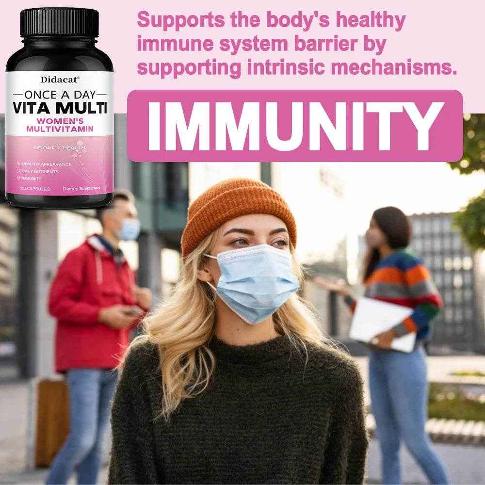 Multivitamin Supplement for Women with Iron, Folic Acid, Biotin and Calcium To Help Immunity and Cellular Energy, Bone Health