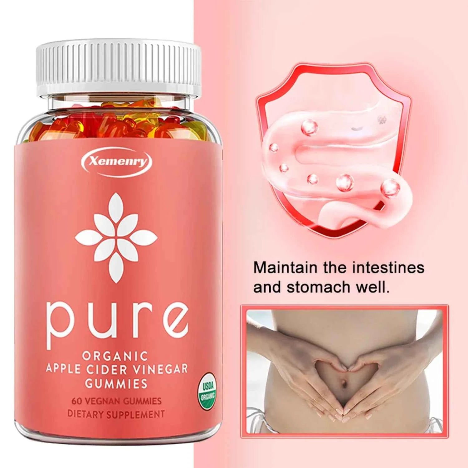 Pure Apple Cider Vinegar - Weight Management, Metabolism Boost, Fat Burning, Appetite Suppressant, Detoxification - 60 Gummies