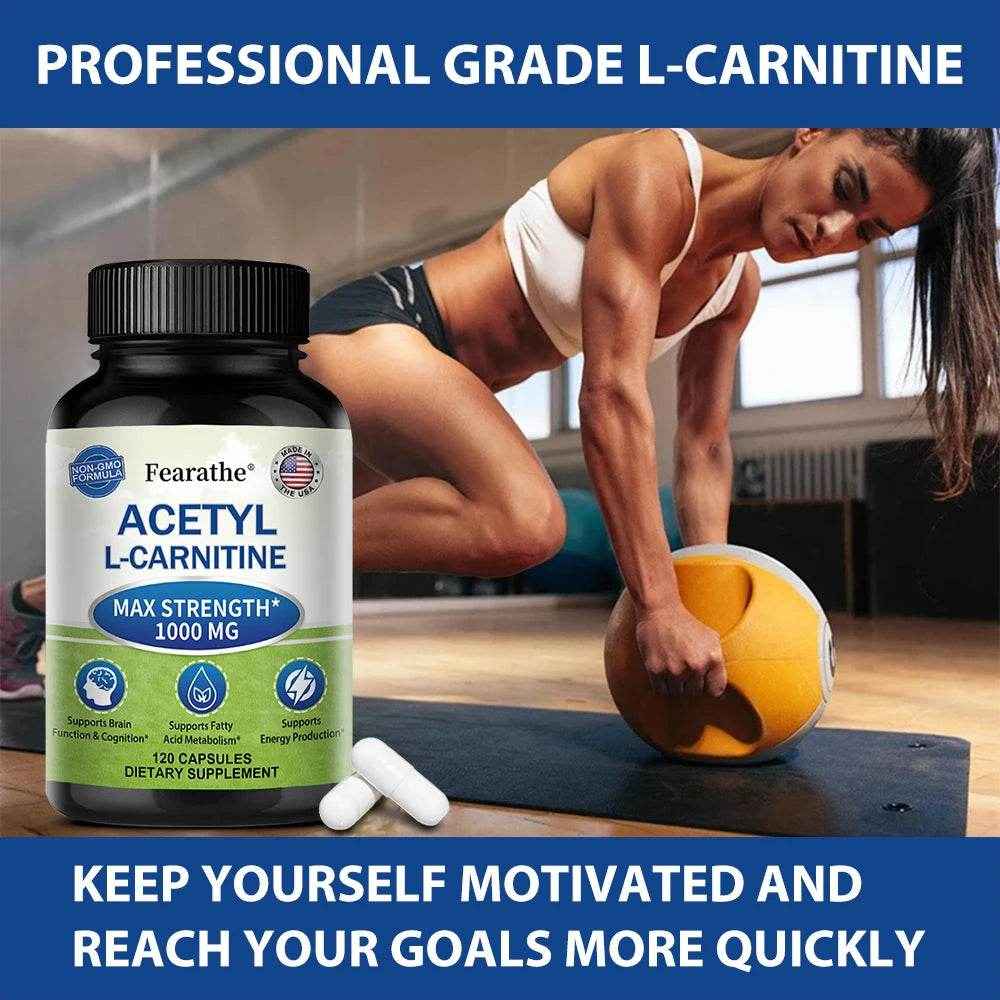 Acetyl L-Carnitine Supplement 1000 mg, Brain and Nerve Cell Function, Fatty Acid Metabolism, Brain Enhancer