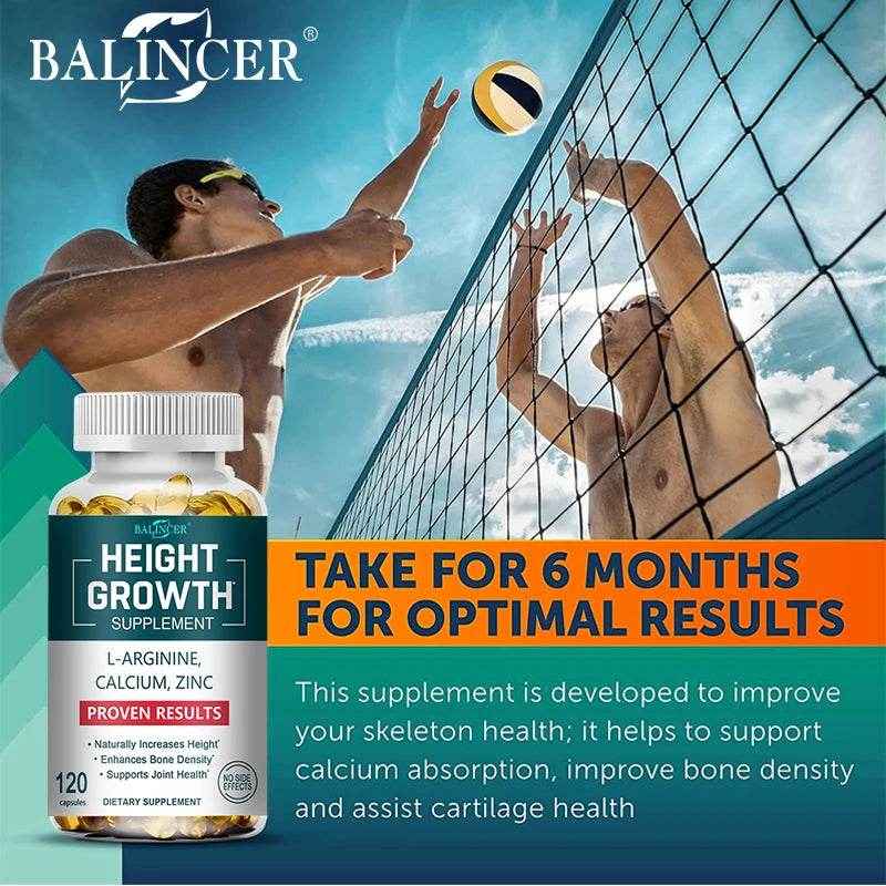 Height Growth Supplement - with Calcium, Vitamin D3 To Support Joint Health, Bone Strengthening and Growth - 120 Capsules