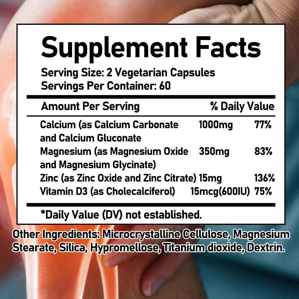 Calcium Magnesium Zinc Vitamin D3 Supplement - Supports Bones, Teeth, Muscles, Nerves, Protein Synthesis, 120 Capsules