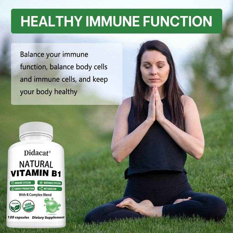 Natural Vitamin B1 - B Complex Blend, Nervous System, Immune System, Energy and Metabolic Health, Vegetarian Capsules