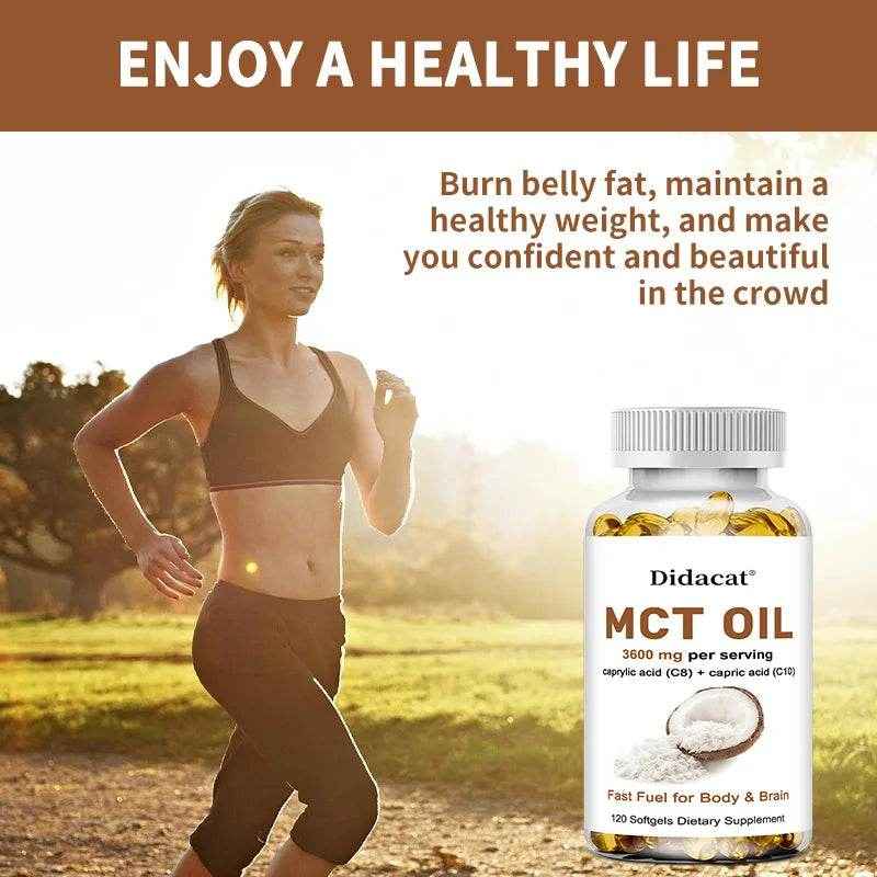 MCT Oil 3600 mg C8 C10 Capsules Ketogenic Fuel Focus, Promote Brain and Body Health, Non-GMO Coconut
