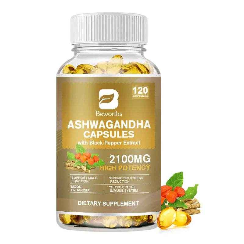 BEWORTHS Ashwagandha Root Extract Capsule Help Sleep Improve Sleep Quality Calm Down Emotions Relieve Anxiety Mood Health