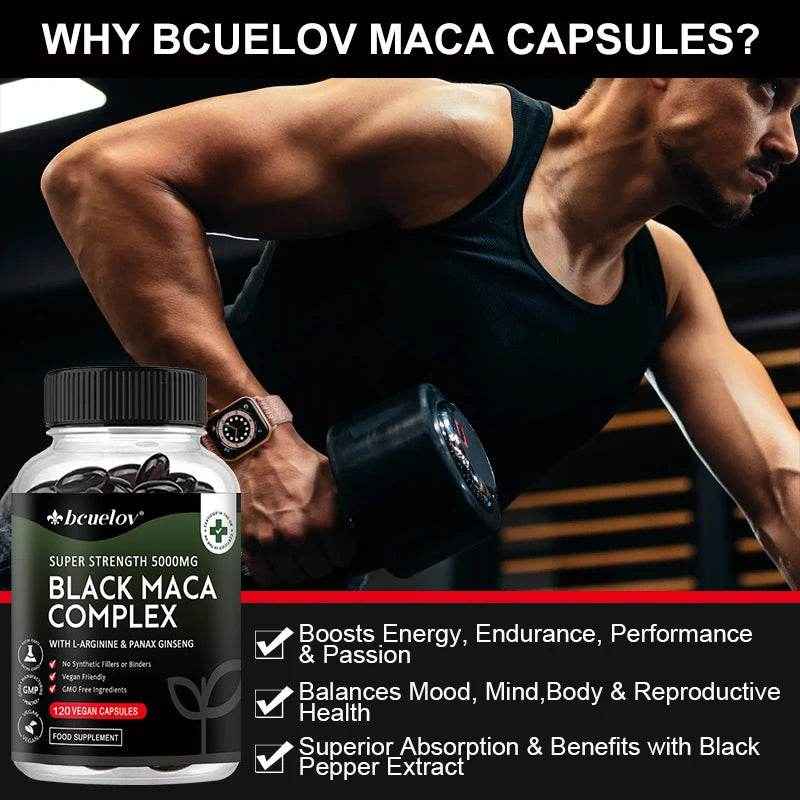 Black Maca & Ginseng Complex, Supports Energy, Muscle, Endurance, Mood, Focus, 120 Vegan Capsules