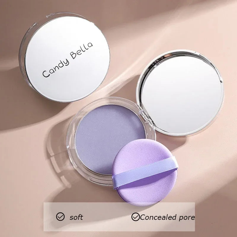 Matte Setting Powder Lasting Oil-Control Purple Glitter Pressed Powder Brightening Face Powder Jelly Compact Foundation Makeup by Korean Skin Care