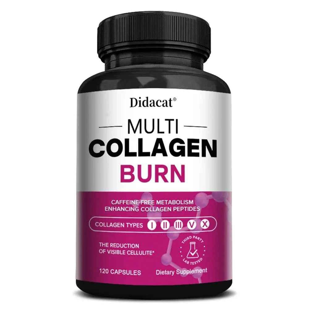 Didacat Multi-Collagen Burn - Hair, Nails, Skin, Joints, Teeth and Gum Health, Boost Metabolism, Burn Fat