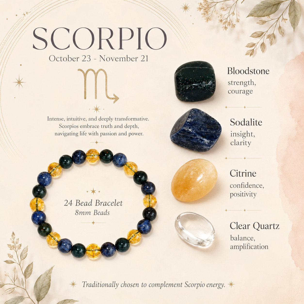 SCORPIO Zodiac Crystal Kit, Scorpio Birthstones Tumbled Stones Set, Scorpio Gifts DestGlow