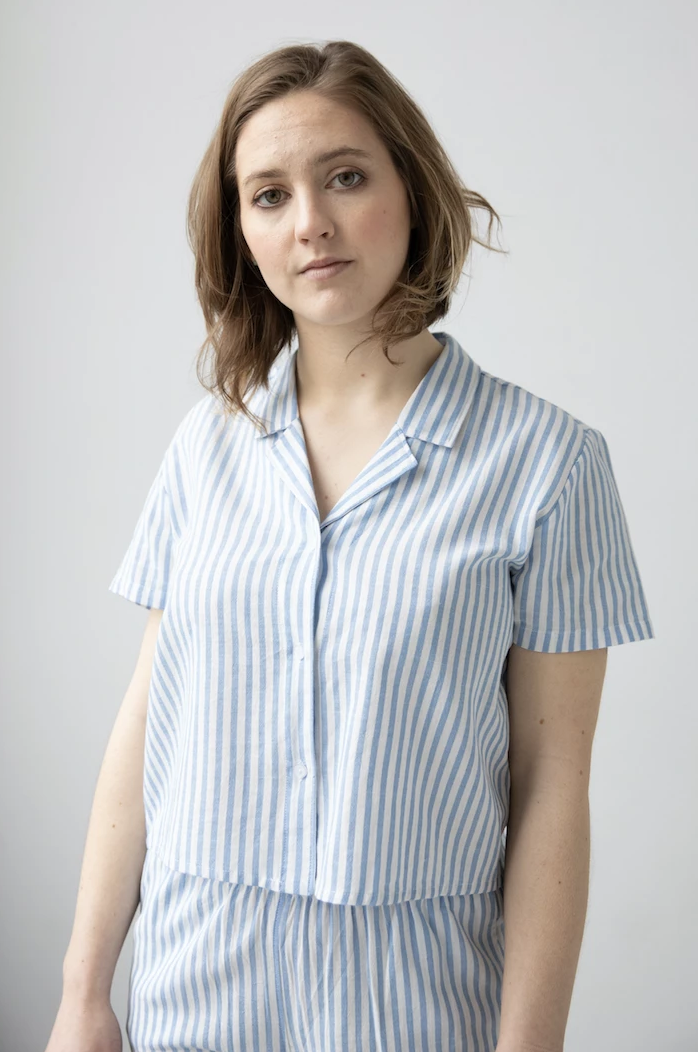 Cropped Button Down-High Waisted Striped Capri