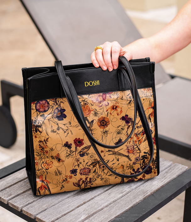 Portrait tote 2 - floral kraft paper vegan tote DestGlow