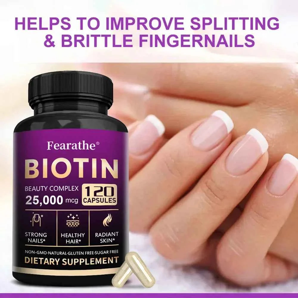 Biotin Vitamins with Pantothenic Acid, Folic Acid, Hair Growth Supplement for Men&Women - B1 B2 B3 B6 B12 - Healthy Nails & Skin