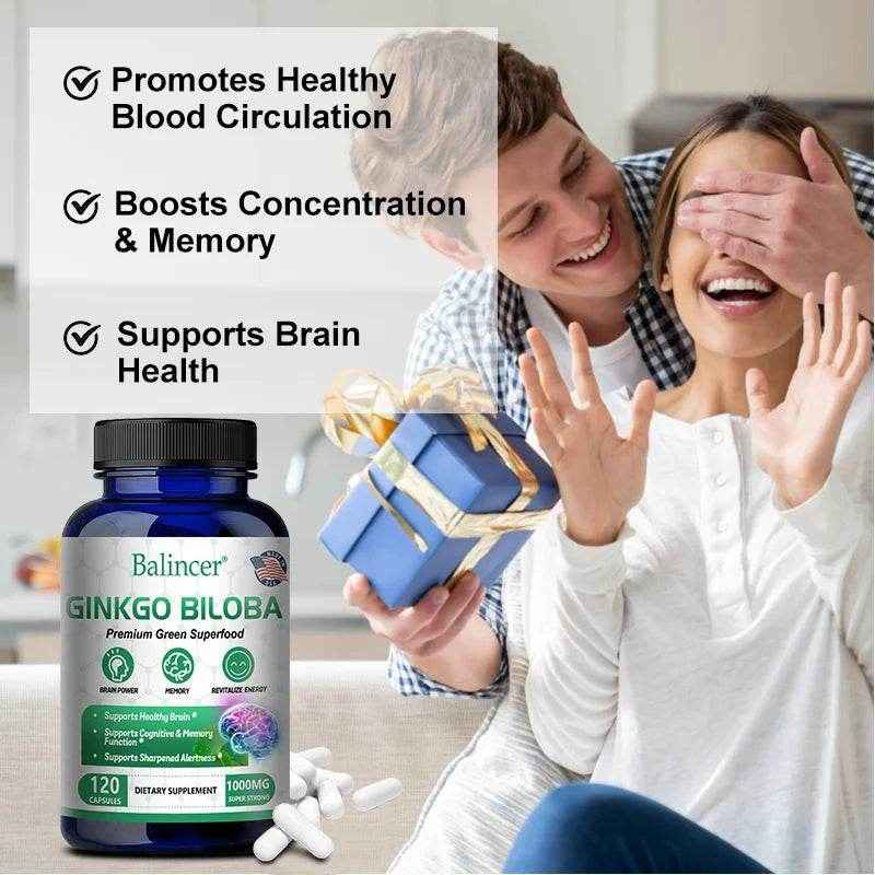 Ginkgo Biloba Extract, B Vitamin Supplement, Supports Brain Function and Memory, Focus, Stress Relief, 60/120 Veggie Capsules