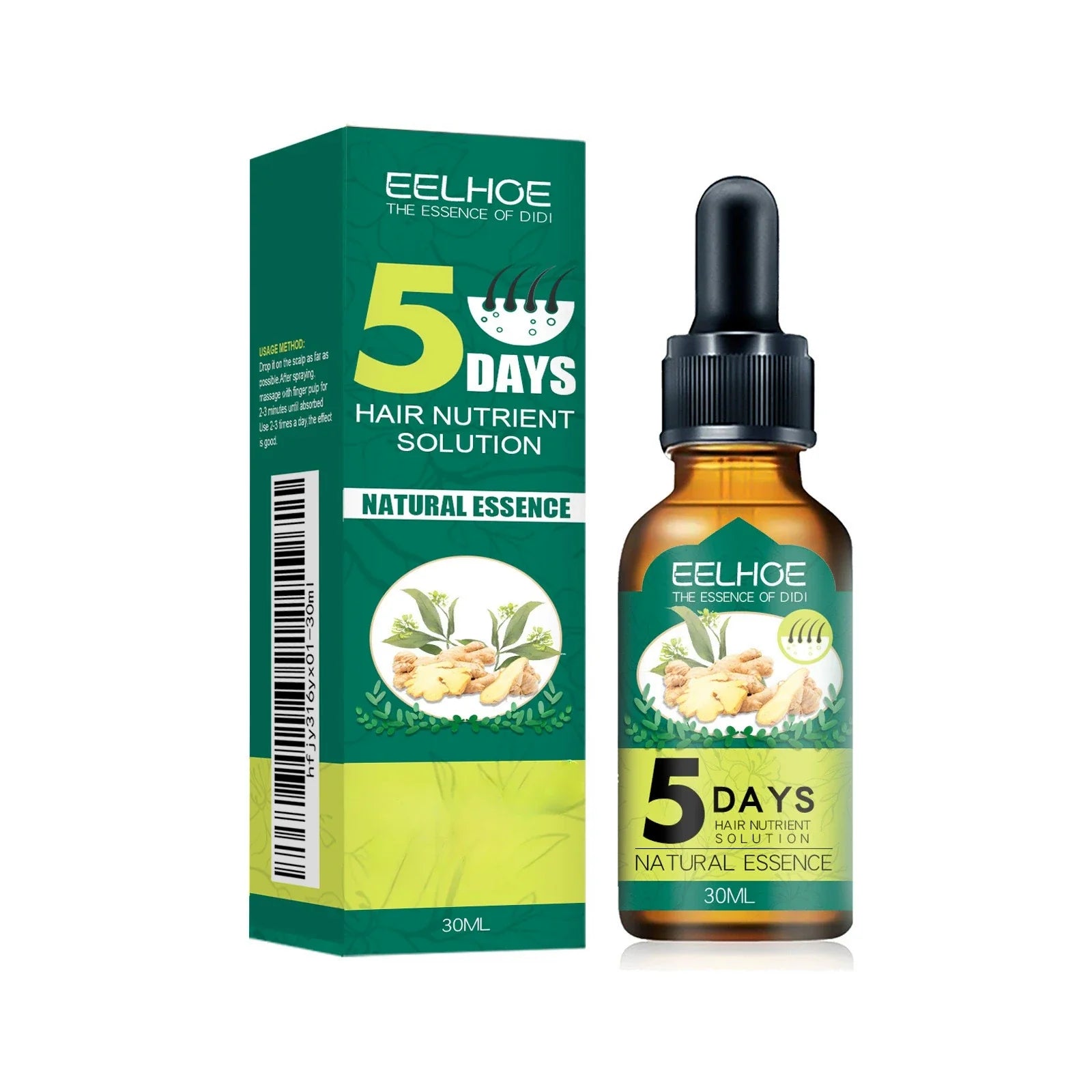 5 Days Ginger Hair Growth Oil Nourish Hydrating Hair Follicles Strengthen Hair Roots Increase Hair Luster Nutrition Essence 2pcs by Roksy