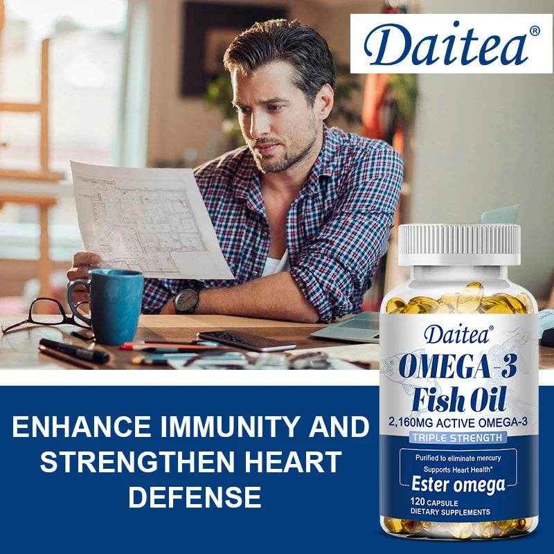 Omega-3 Fish Oil Supplement, Support Brain, Heart Health, Focus, Protect Cardiovascular System, Promote Cellular Energy Health