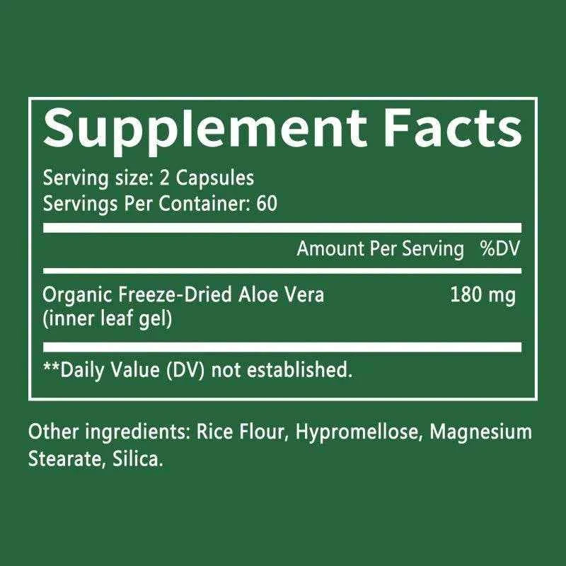 Aloe Bioactive Organic Leaf Supplement - Organic Freeze Dried Aloe 180 mg, Detox Cleanse, Gut Health, 120 Capsules